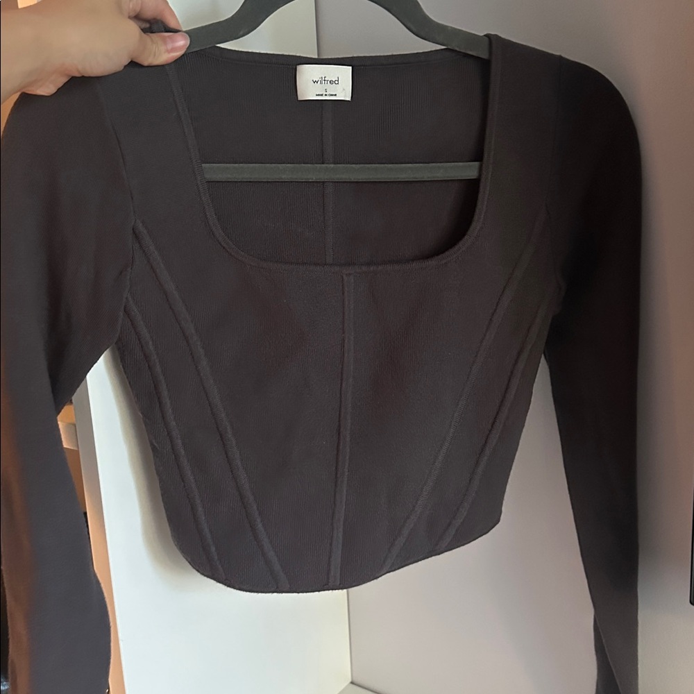 Wilfred Sculpt Knit Bustier Knit Charcoal Long Sleeve Top